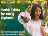 Brainstorm Outdoor Adventure Walkie Talkies showing long range communication, built in torch and controls