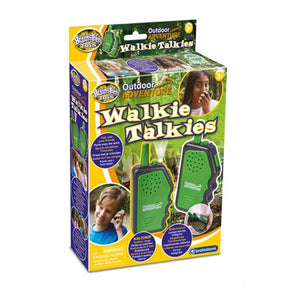 Brainstorm Outdoor Adventure Walkie Talkies retail box showing both green walkie talkies