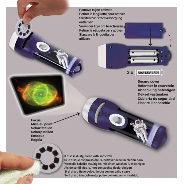 Close up of Brainstorm Space Torch showing how to insert slides and project NASA images