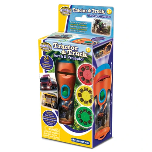 Brainstorm Tractor and Truck Torch and Projector retail box with orange torch and three slide discs