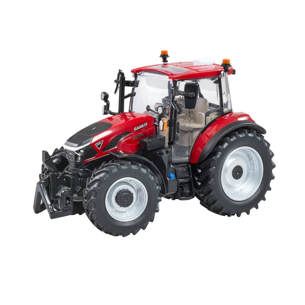 Britains Case Farmall 120 C farm toy tractor shown from the front right with red side panel and grey wheels