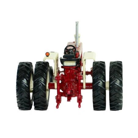 Britains Case IH Farmall 1206 tractor model shown from rear view with rear hitch assembly, dual rear tyres on both sides, seat and steering wheel visible from behind