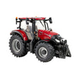 Britains Case Maxxum 150 tractor model shown in front three quarter view with red bodywork, black bonnet, large tread tyres, enclosed cab fitted, front linkage visible, and Case IH decals on a white background