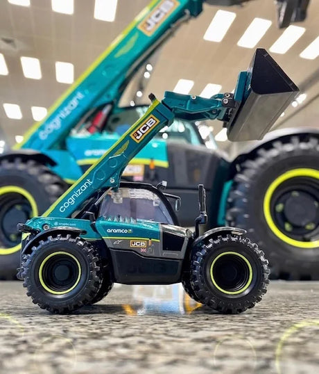 Side view of Britains JCB AgriPro F1 Loadall model with bucket raised – Ireland