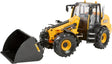 Britains JCB TM420S loader shown from a front left angle with yellow and black bodywork, enclosed cab with clear windows and a front bucket visible