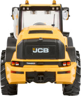 Rear view of the Britains JCB TM420S loader showing rear body panel with JCB branding, rear lights, hitch area and enclosed cab