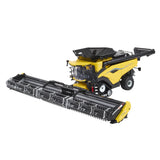 Britains New Holland CR11 Combine 43403 front view showing the detailed cab, yellow and black body, front track units and wide black FD250 draper header