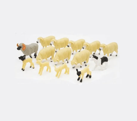 1:32 scale ram, ewes, lambs, and dog from Britains Sheep Set grouped by type – Ireland