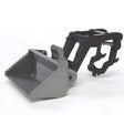 Bruder 1:16 front loader with grey bucket, black loader arms and mounting frame