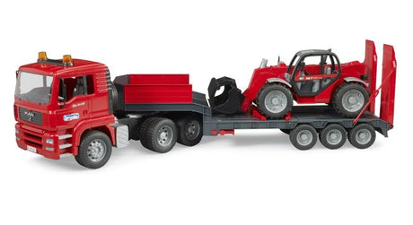 Bruder MAN TGA low loader truck with Manitou telehandler loaded on the trailer