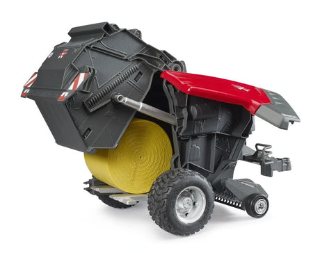 Bruder Massey Ferguson RB 4180V round baler with rear section open and yellow round bale inside