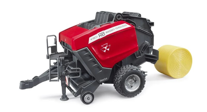 Bruder Massey Ferguson RB 4180V round baler with drawbar, support leg and yellow round bale