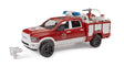 Bruder 1:16 RAM 2500 fire engine truck shown from the front side with a white front accessory beside it