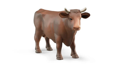 A brown Bruder bull figure with visible muscle detail and curved horns shown on a plain white background.