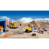 Bruder bWorld construction accessories set with barriers, signs and pylons arranged around a construction scene