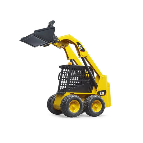 BRUDER CAT Skid Steer Loader construction toy with raised loading arm and tipping bucket in Ireland