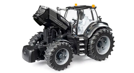 Bruder 1:16 Deutz-Fahr 8280 TTV Warrior black tractor with opening bonnet raised, showing detailed engine bay, dual front and rear tyres and clear glazed cab