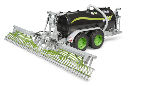 Bruder 1:16 Fliegl Barrel Trailer Jumbo Line farm toy trailer angled front view with the spread booms open