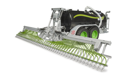Bruder 1:16 Fliegl Barrel Trailer Jumbo Line farm toy trailer with the spread booms opened across the front