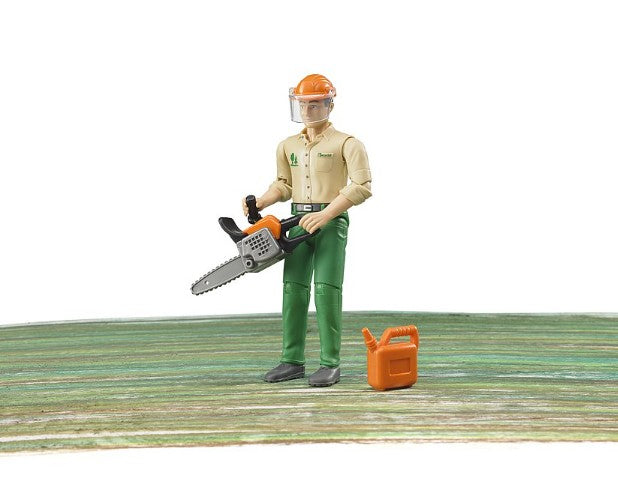 Bruder Forestry Worker toy figure with helmet and chainsaw Ireland