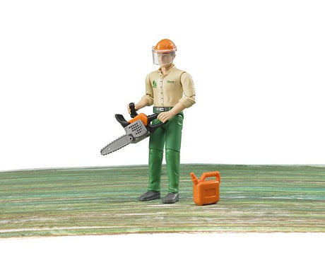 Bruder Forestry Worker toy figure with helmet and chainsaw Ireland