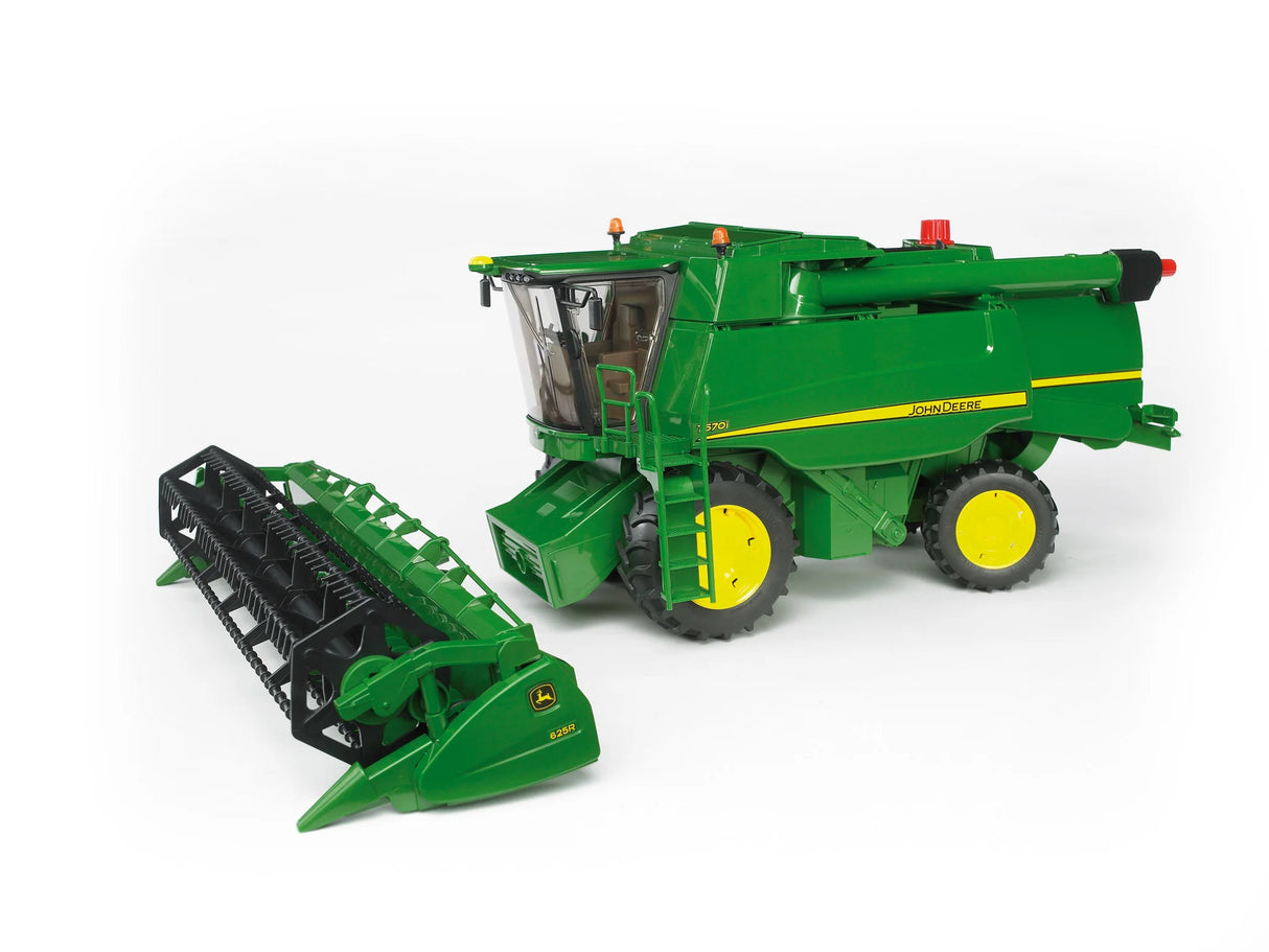 John Deere T670i combine harvester toy showing the detailed cutting header and cab area