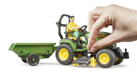 Bruder 1:16 John Deere X949 lawn tractor farm toy with hand adjusting the mower deck