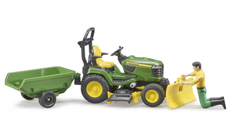 Bruder 1:16 John Deere X949 lawn tractor farm toy with trailer, front blade and figure