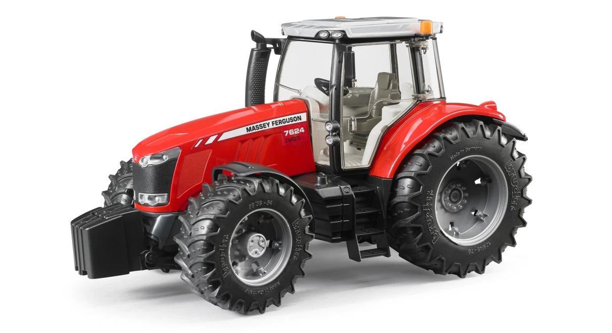Red Massey Ferguson 7624 farm toy tractor with black front weight and large tread tyres
