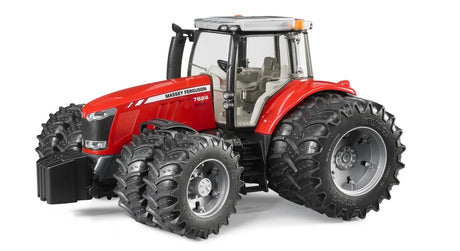 Side view of red Massey Ferguson 7624 farm toy tractor with large tread tyres