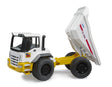Bruder ROADMAX dumper truck, white cab, yellow chassis, white tipping trough raised with XD 5000 marking, black wheels