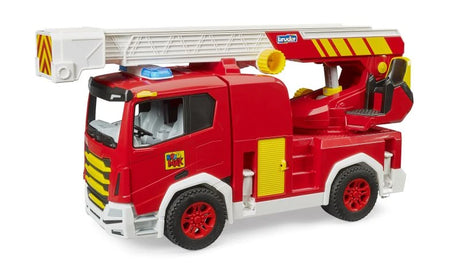 Bruder Roadmax fire truck with ladder lowered along the top