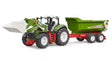 Bruder 1:16 Roadmax tractor farm toy with front loader and tipping trailer angled front view