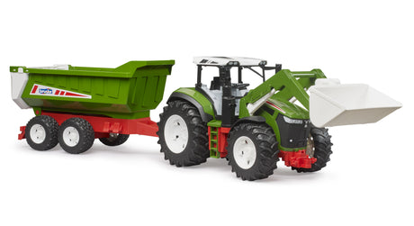 Bruder 1:16 Roadmax tractor farm toy with front loader and tipping trailer from the right side