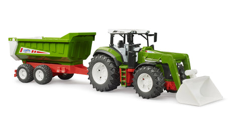 Bruder 1:16 Roadmax tractor farm toy with tipping trailer shown from a side angle