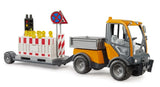 Bruder 1:16 VarioCar 02693 towing the road safety trailer with barriers, traffic lights and road signs