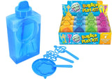 Bubble Play Kit display box with yellow, blue, green and pink bottles plus shaped bubble wands