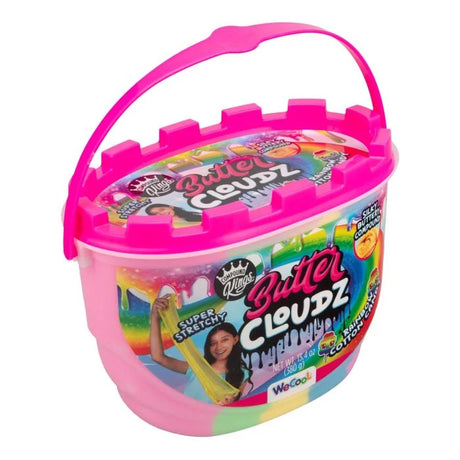 Butter Cloudz Large rainbow cotton candy slime tub angled view