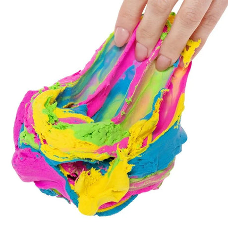 Hand squishing rainbow cotton candy Butter Cloudz Large slime