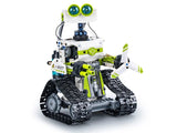 CaDA I-BOT programmable robot model with articulated arms, LED eyes and treaded tracks