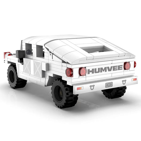 Rear angled view of CaDA Humvee Off Road Truck model showing Humvee logo, red tail lights and rugged tyres