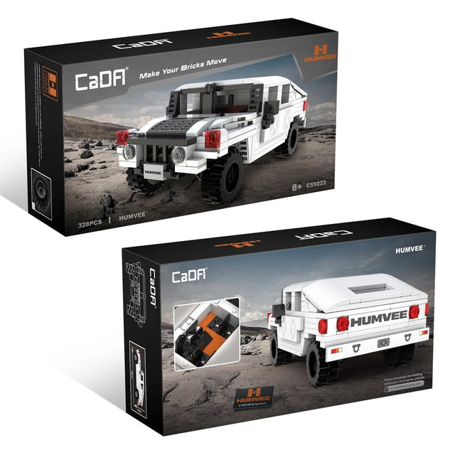 CaDA Humvee Off Road Truck 328 piece box set showing front and rear artwork on black packaging design