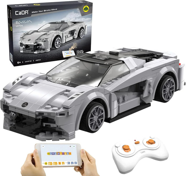 CaDA Lotus Evija 308 piece remote control car set with silver model, controller, app display and branded box