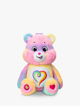 Care Bears Jumbo Plush Togetherness Bear seated front view, showing pastel rainbow multicolour fur, embroidered face, rainbow heart tummy badge and leaf and heart foot details