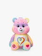 Care Bears Jumbo Plush Togetherness Bear seated front view, showing pastel rainbow multicolour fur, embroidered face, rainbow heart tummy badge and leaf and heart foot details