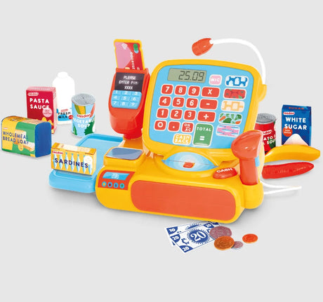 Casdon Cash Register toy with calculator, scanner and pretend groceries – Ireland