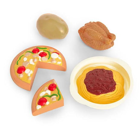Close-up of toy food pieces included with Casdon DeLonghi microwave set – Ireland