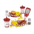 Casdon Heinz American Diner Set with burger, hot dog, chips, cups, ketchup bottle and shakers