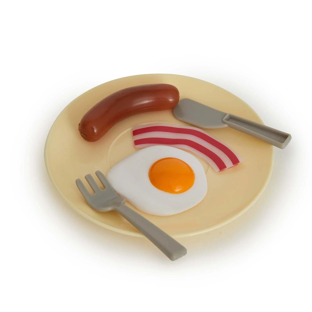 Casdon Morphy Richards Kitchen Set breakfast plate with sausage, egg, bacon, fork and knife