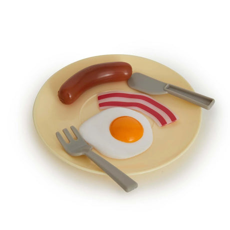 Casdon Morphy Richards Kitchen Set breakfast plate with sausage, egg, bacon, fork and knife